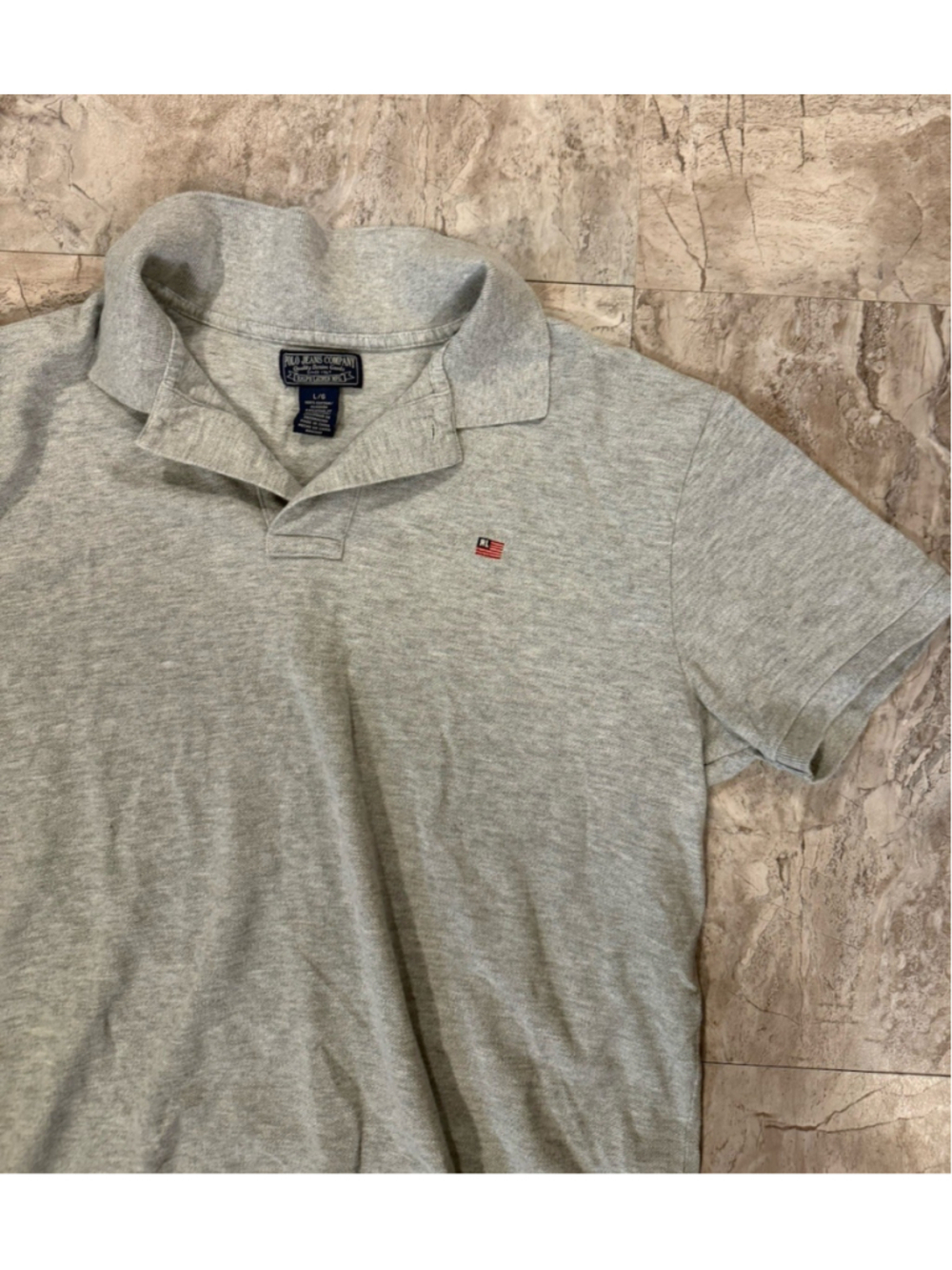 VTG Ralph Lauren Polo Jeans Mens Grey Polo Shirt Logo Flag Sz Large